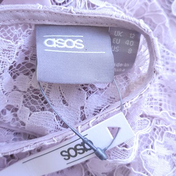 NEW ASOS Pastel Pink Lace Midi Dress Size 8 Ribbon Tie And Open Back Party - Picture 7 of 14